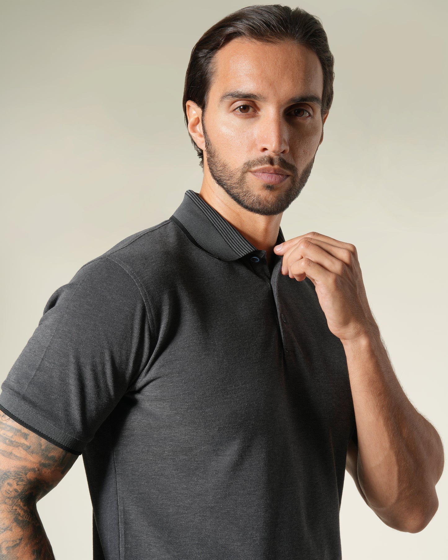 Striped Collar Cotton Polo Shirt