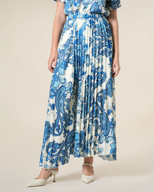 Paisley Print Pleated Maxi Skirt