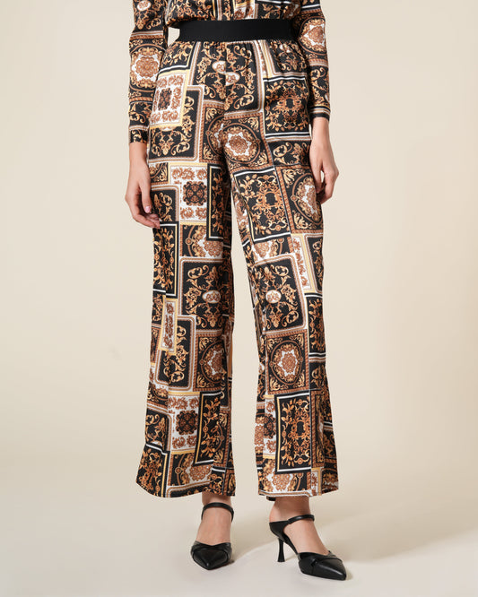 Baroque Patchwork Print Wide Leg Trousers